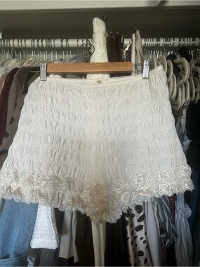 Free People White High-Waist Lace Trim Shorts